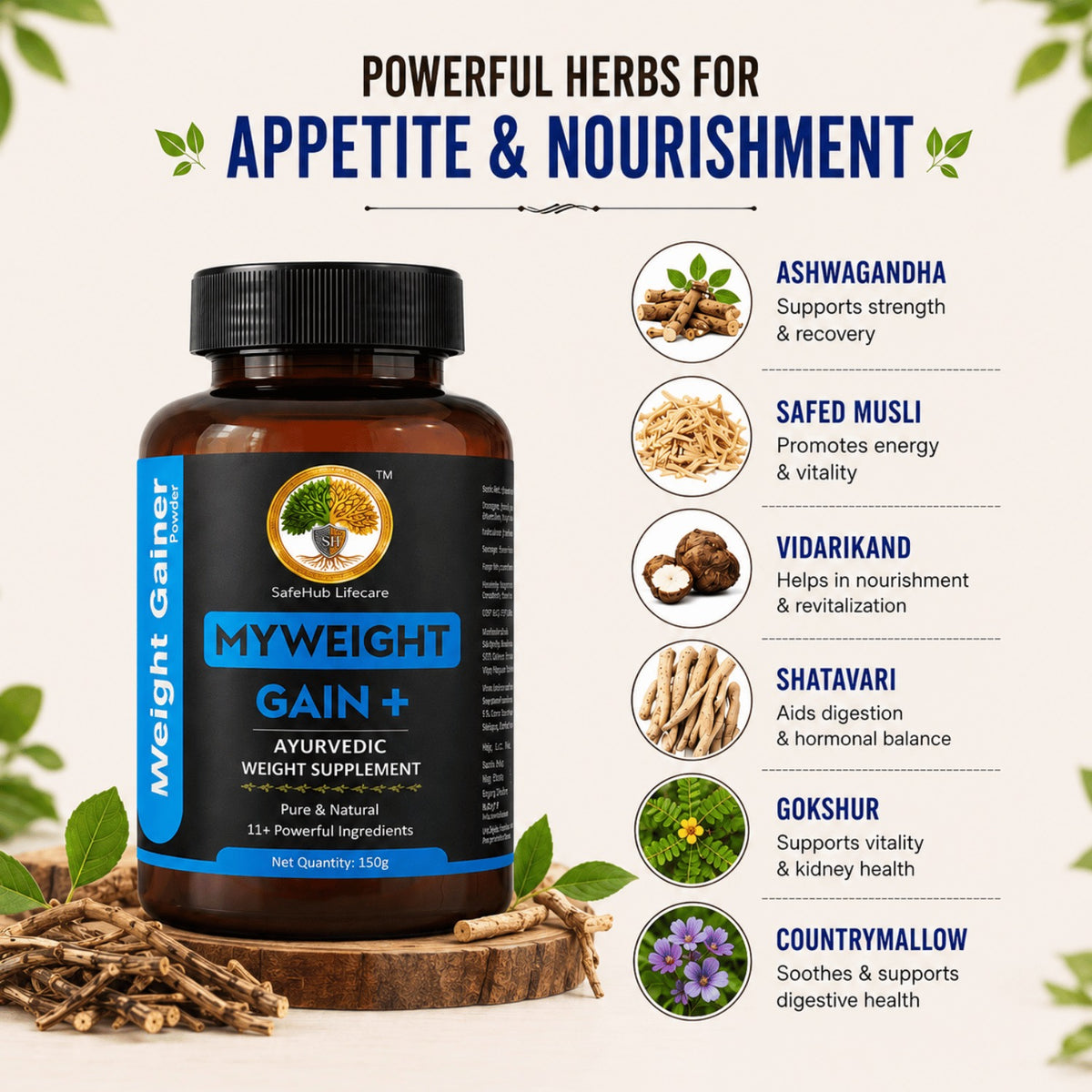 My Gain+ Ayurvedic Wellness Powder | 17 Traditional Herbs & Superfoods | 150g